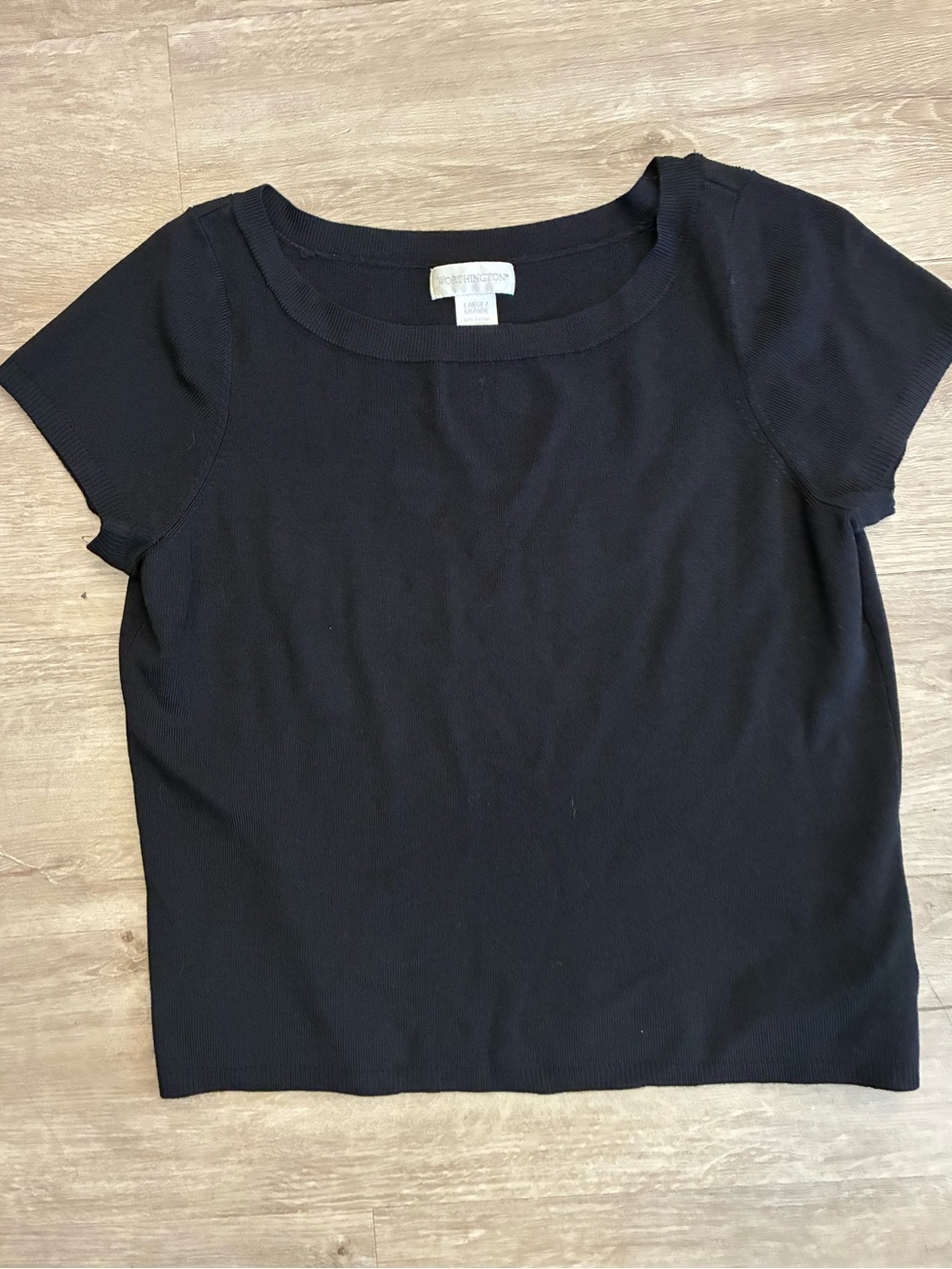 Worthington Black Short Sleeve Knit Like Top